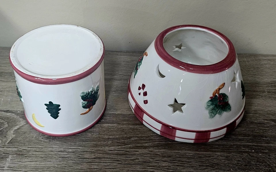 复古陶瓷圣诞烛台带灯罩 9 英寸高  — 第 4/4 张图片