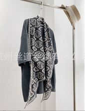 100 wool Shawl Scarf Black Bandanna 190cmX40cm Neckerchief wrap totem Print new