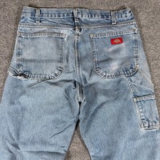 Dickies Carpenter Jeans Mens Size 34x32 Blue Light Wash Distressed Workwear