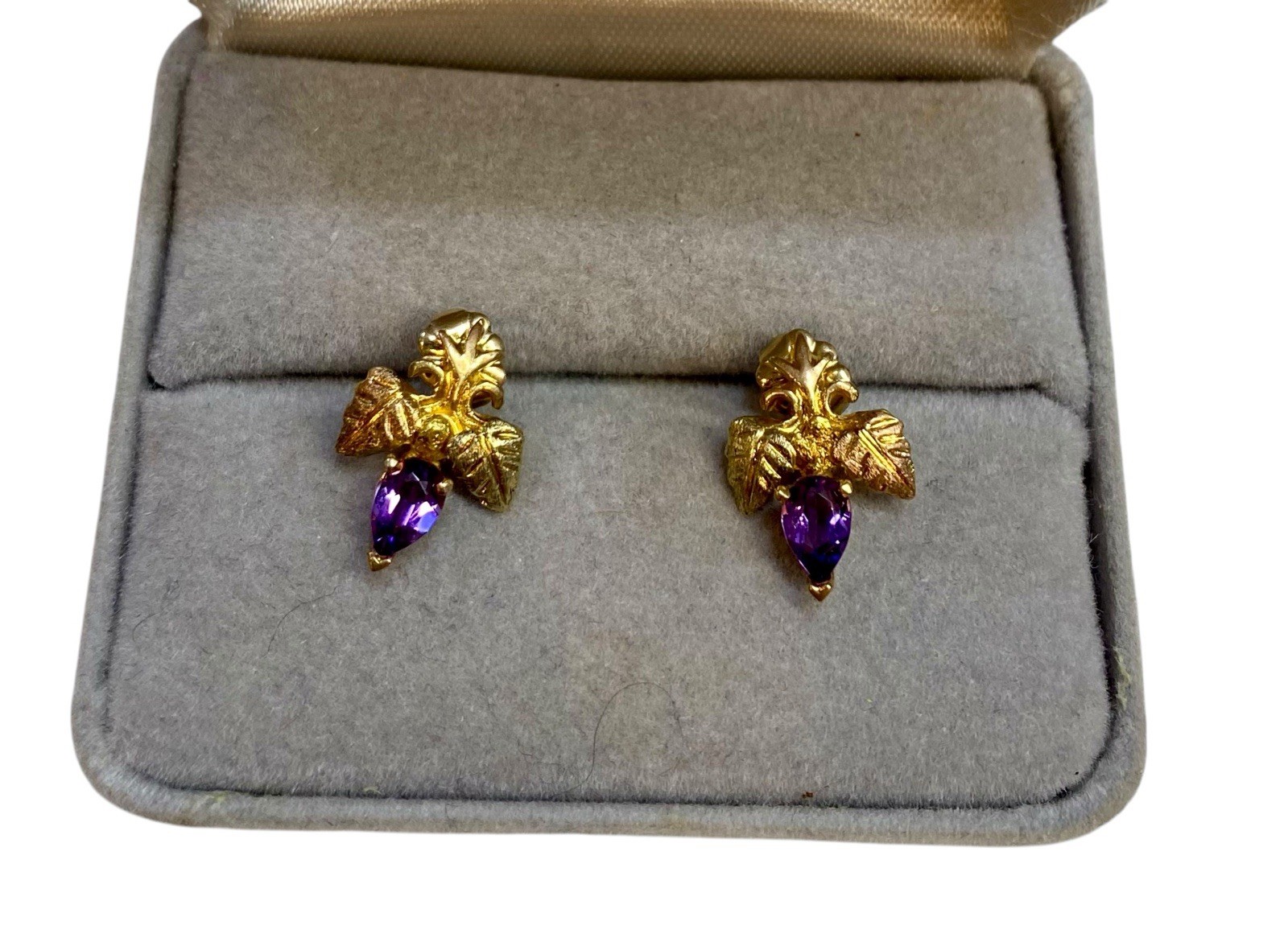 10k Solid Yellow Gold Amethyst Leaf Stud Earrings… - image 7