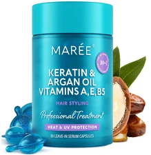MAREE Hair Oil for Frizzy - Hair Vitamins A, E & B Keratin Styling Capsules with