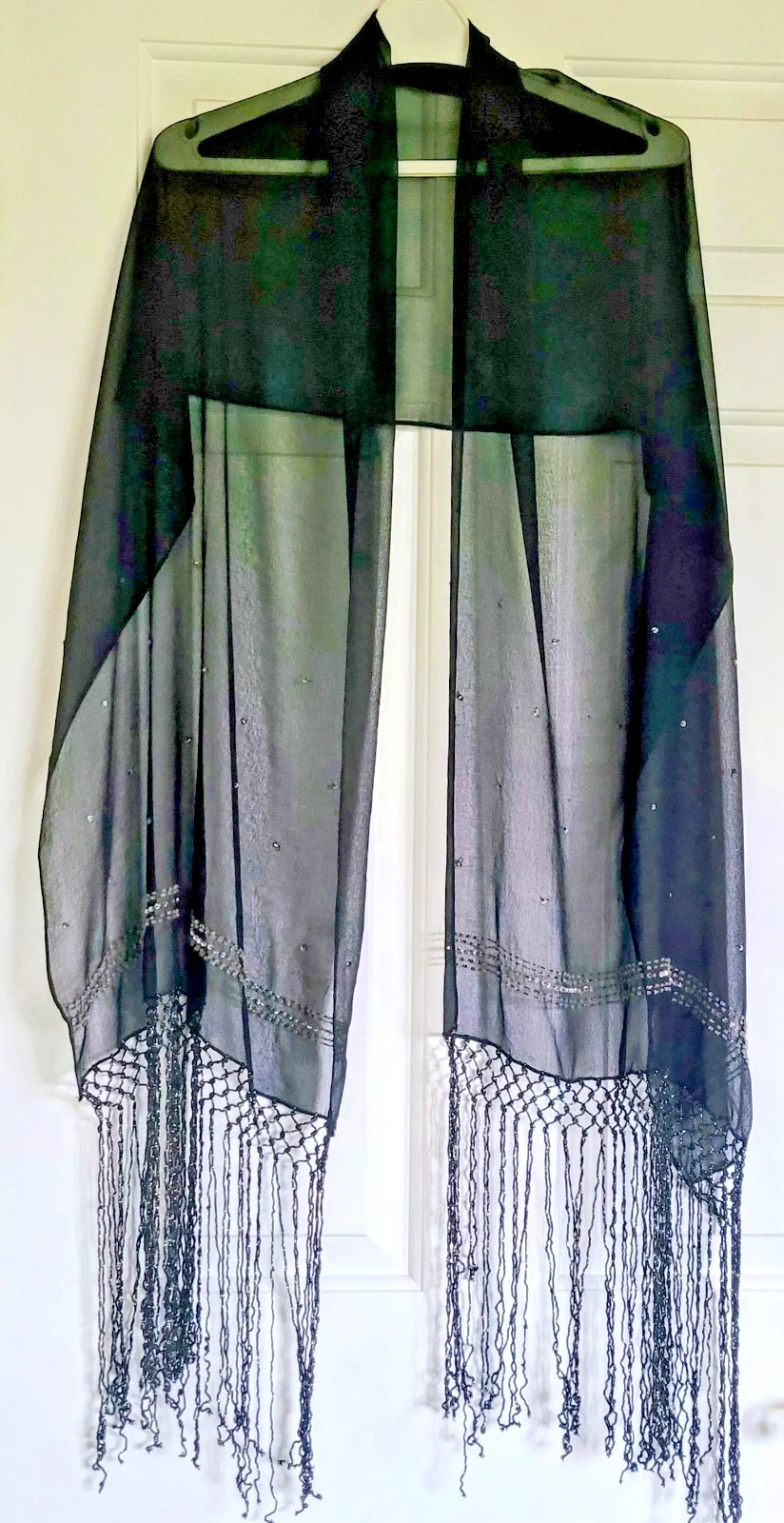 ​Vintage Style Black Chiffon Evening Wrap Scarf Fringe Sequins 94"
Opens in a new window or tab