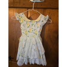 MAKENA LANE Girls Size 4 Yellow Floral Lace Tiered Dress Peter Pan Collar Sash