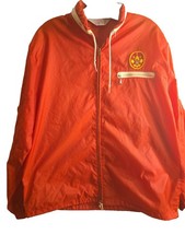 Vtg Boy Scout Official Red Jacket Size Large w/ Zipper, hood and Patch On Back