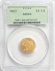 1927 GOLD USA $2.5 INDIAN HEAD QUARTER EAGLE GREEN PCGS MINT STATE 64 OGH
