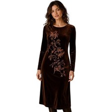 Vintage 90s Carole Little 2P Brown Velvet Dress Embroidered Floral Whimsigoth