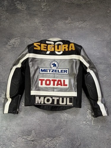 Vintage Segura Leather Racing Jacket Motul Total Dunlop Patches Biker Size M / 3 image 3