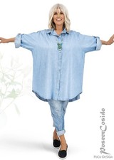 LAGENLOOK Oversize Jeans Tunika Bluse Hemd h.-blau XL XXXL 46 48 50 52 54 56 58