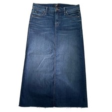 Mother Denim The Straight A Moontide Cut Off Denim Midi Skirt Sz 24 Cotton