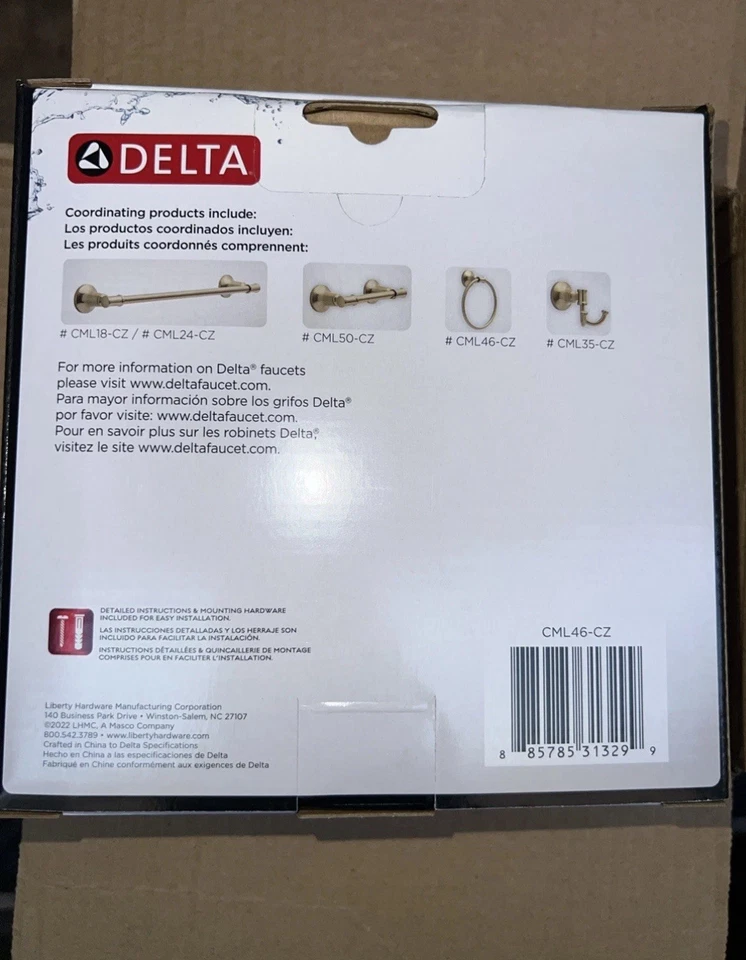 Delta Chamberlain 浴巾环 香槟 青铜 CML46-CZ 全新 — 第 2/2 张图片