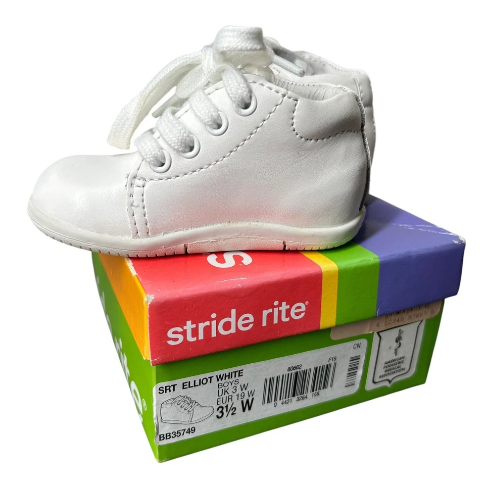 Stride Rite SRT Elliot White Leather Boys Shoes Size 3.5W Baby Toddler Sneakers - Image 3 of 4