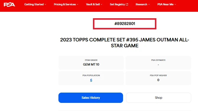 2023 Topps Complete Set All-Star Game #395 James Outman PSA 10 Gem Mint POP 6 - Image 3 of 3