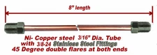 3/16" Brake Line 8 INCH Nickel- Copper 3/8-24 Stainless Tube Nuts inverted Flare