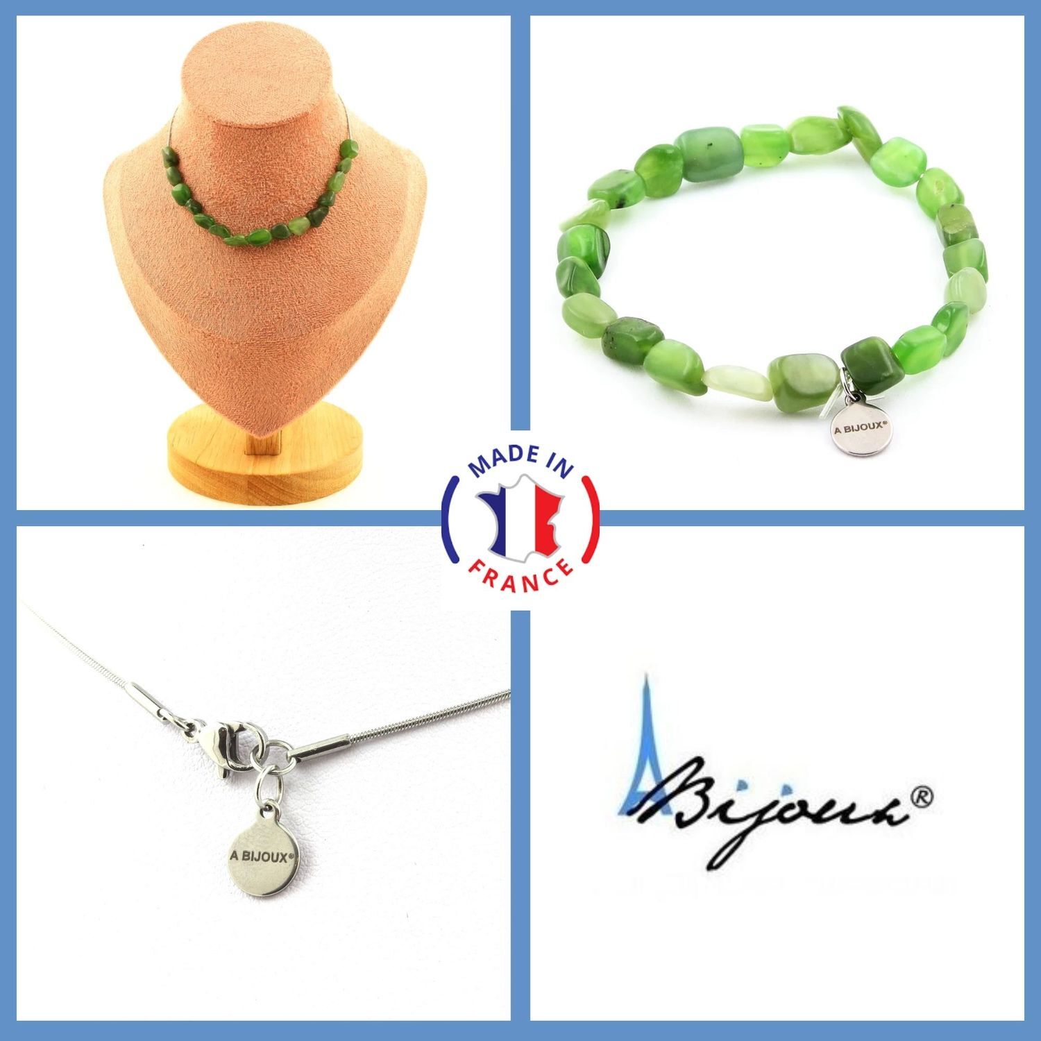 Parure bijoux bracelet collier en perles de jade vert cadeau idéal femme