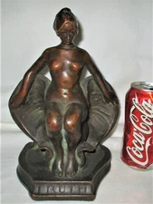 1 ANTIQUE KBW KATHODIAN BRONZE WORKS TRUTH LAW JUSTICE LADY SNAKE STATUE BOOKEND