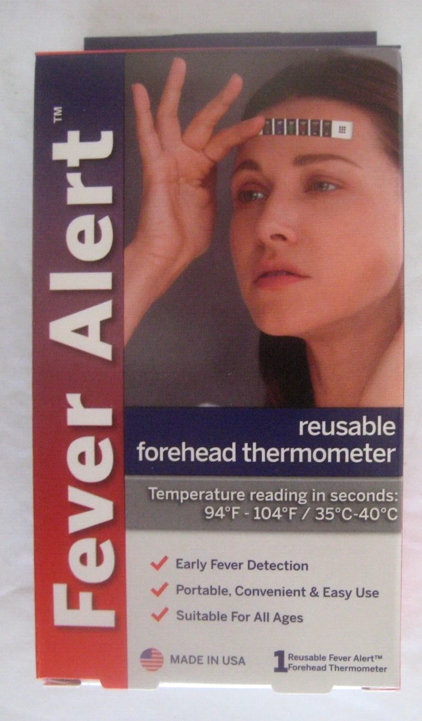 Box Of 96 Units Fever Alert Reusable Forehead Thermometer Strip NEW