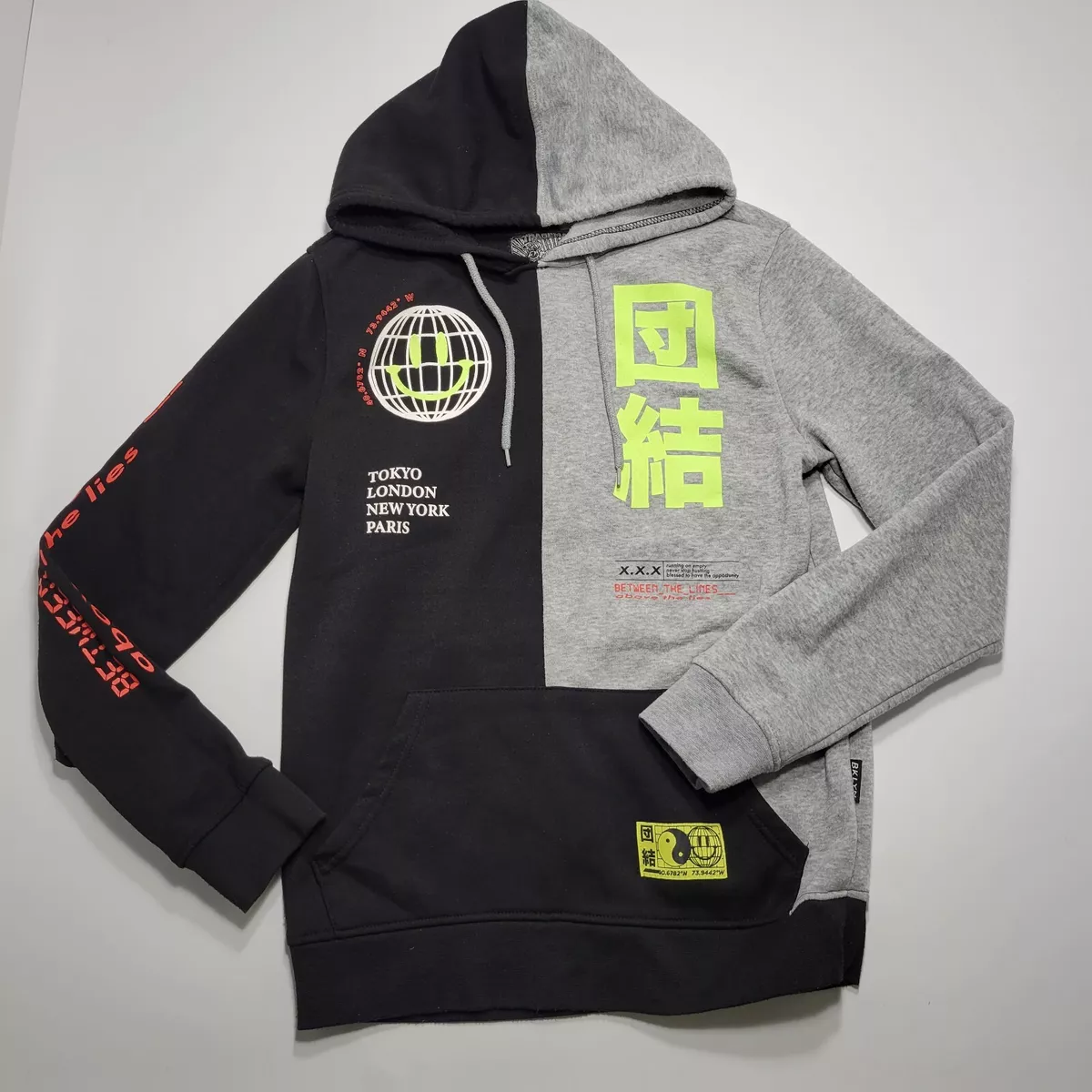Brooklyn Cloth Mfg Co Black and Gray Hoodie Between the Lines Mens Size Small