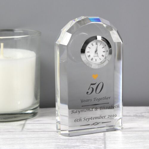 Horloge en cristal personnalisée Golden Anniversary | Cadeaux de famille - Photo 1/2