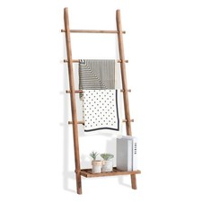 5ft Wood Blanket Ladder With Bottom Shelf For Living Room Decorative Wall Leanin