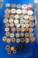 Vintage Lot Of 56 Old Wooden Sewing Thread Spools Various Sizes Some With Thread