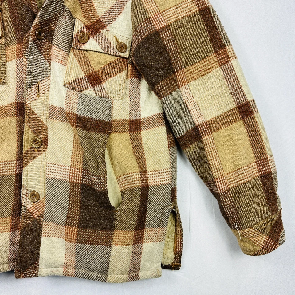 Винтажный 70-х Cabot шерсти клетку фланели шерсти пальто куртка рубашка многоцветный маленький - Изображение 3 из 4