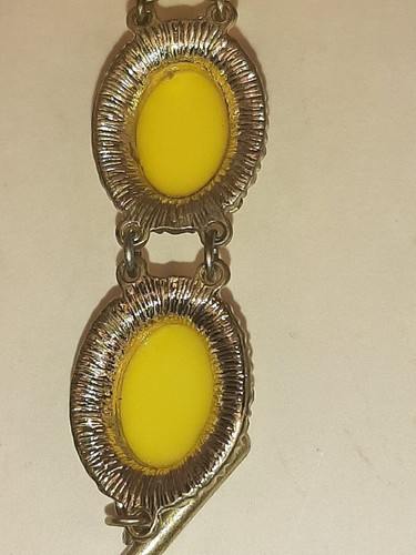 Gold Tone Bracelet Huge Yellow Beads Clear White Rhinestones Runway Statement - Picture 7 of 21