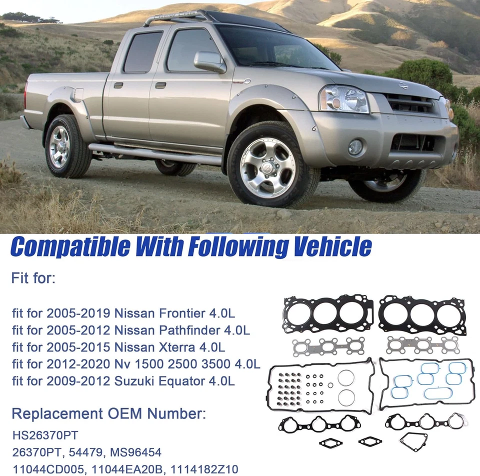 Juego de juntas de culata para 05-12 Nissan Frontier Pathfinder Xterra 4,0 L V6 DOHC VQ40DE Foto 2 de 4