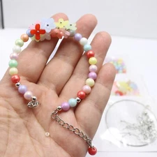 New Shimmery Fake Glass Beaded Bracelet DIY Kit Includes MIxed Floral Charms+BOX