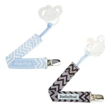 BooginHead Baby Newborn PaciGrip Pacifier Holder Clip Blue Black Chevron 2 pack