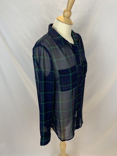 Gap Factory Womens Sheer Plaid Button Front Shirt Size Small Navy & Green Blouse - Picture 4 of 8