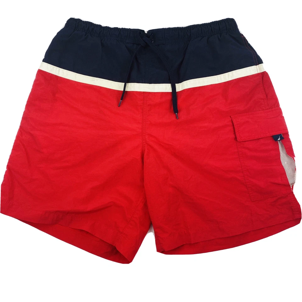 Мужские плавки Nautica размер L красные сине-белые 100% нейлоновые шорты с надписью - Изображение 4 из 4