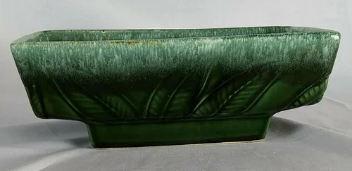 Vintage HULL USA pottery F78 10" Green Drip Glaze with leaves