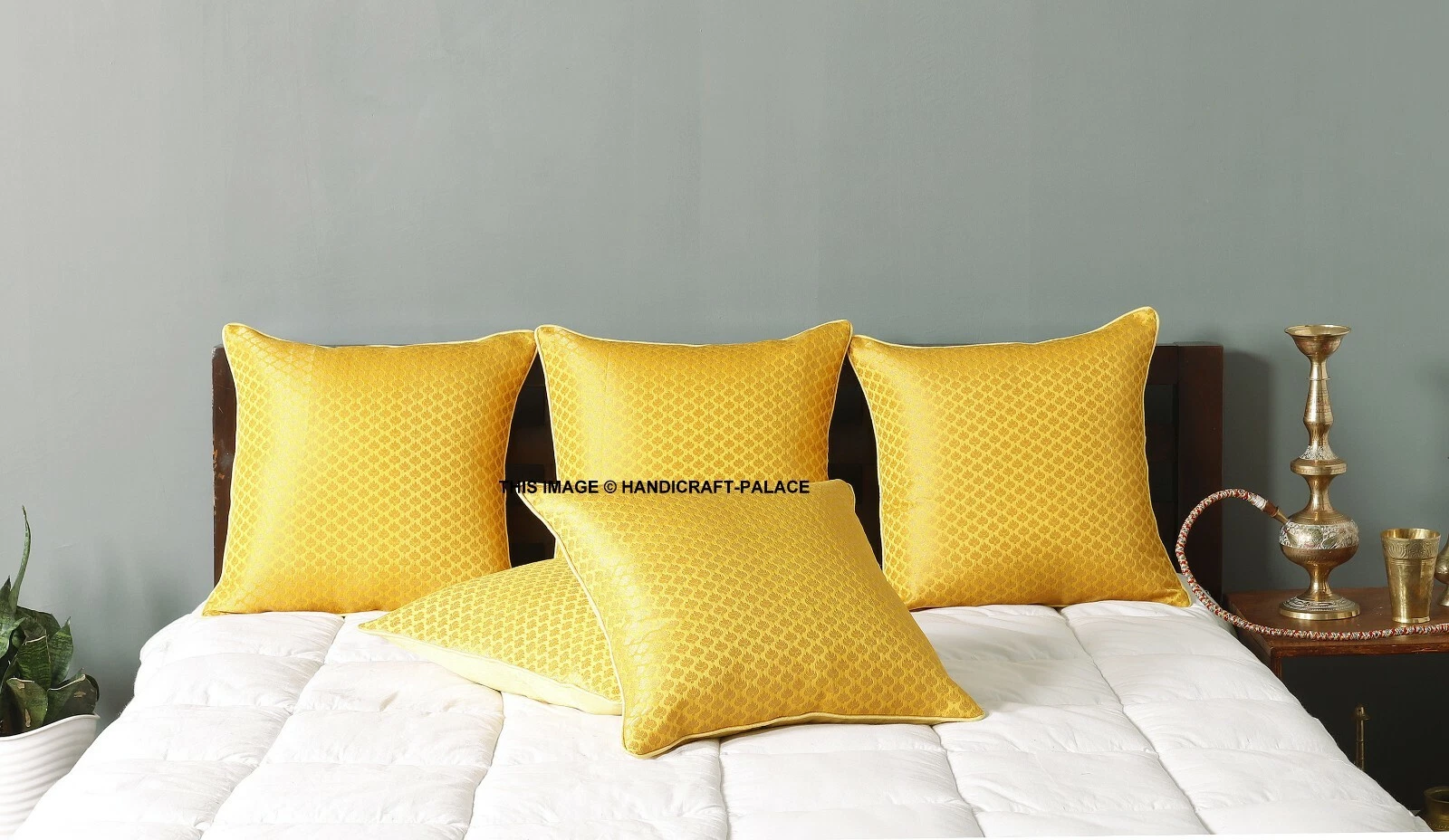 16" Yellow Gold Pillow Cushion Cover Silk Brocade Sofa Throw Indien Home Decor