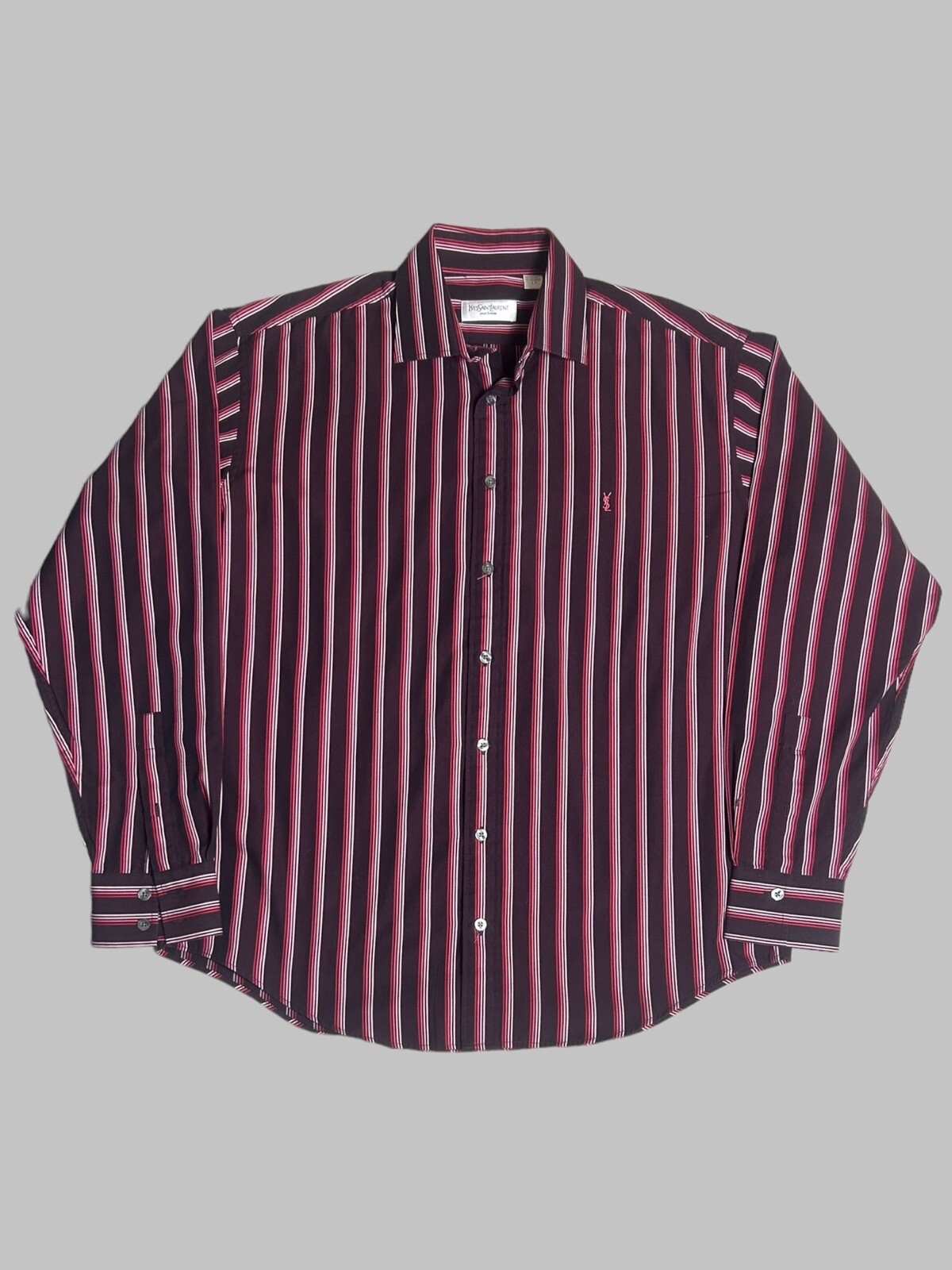 Camicia uomo a righe rosa viola Yves saint Laurent taglia large 100% cotone