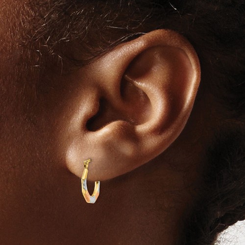 14K Solid Two Tone Gold Rose Round Huggie Mini Small Hoop Earrings - Picture 2 of 3