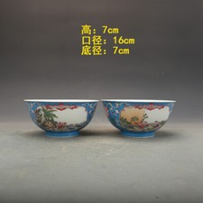 6.4“ Old Chinese Qing Dynasty porcelain Enamel color diagram A pair of bowls