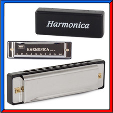Armonica a Bocca 10 FORI / DO MAGGIORE / 10 TONI  in Metallo Con Custodia Nera