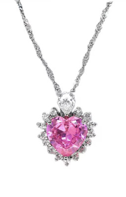 Sterlingsilber Pinker Saphir Verlobungsanhänger, Hochzeitsanhänger Halskette 2