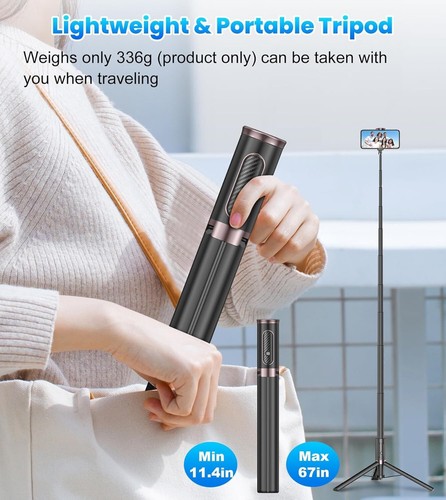 67 Inch Cell Phone Tripod Selfie Stick Wireless Remote Smartphone Stand - 第 9/9 張圖片