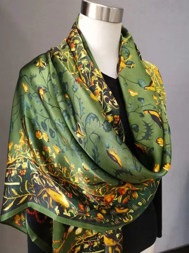 Sciarpa donna quadrata 100% seta gelso stampa scialle vintage arrotolata a mano regalo 180 cm - Foto 3 di 7