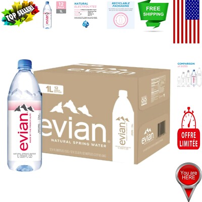 Natural Spring Water from French Alps, 1 L Bottle Pack of 12