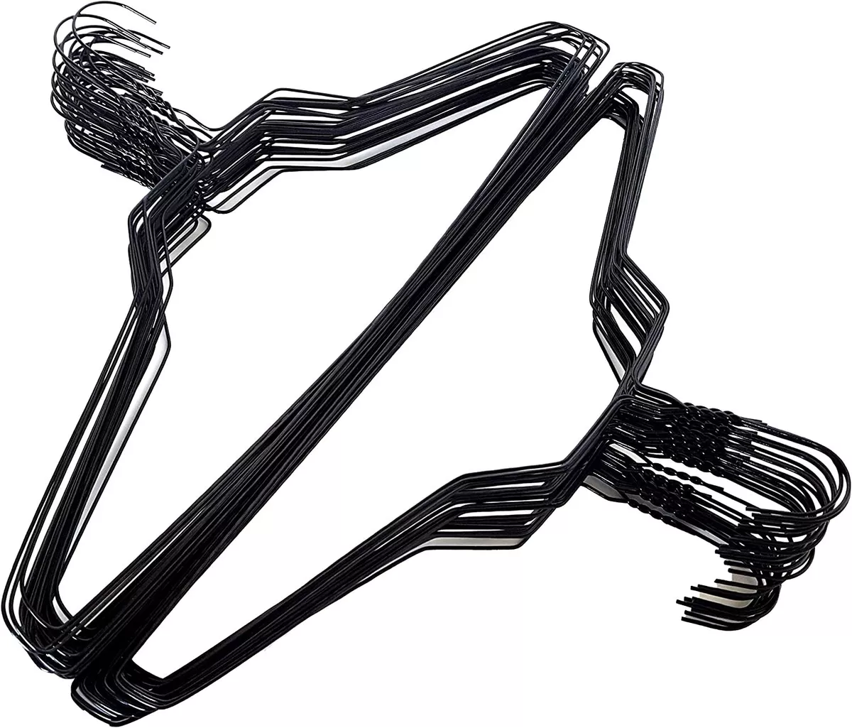 Wire Hangers in Bulk - 100 Black Metal Hangers - 18 Inch 14.5 Gauge  Standard