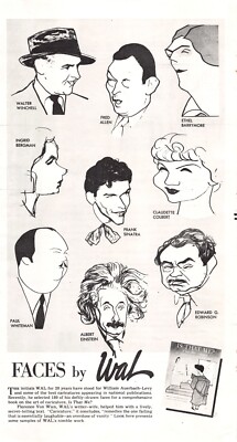 Caricatures Faces By WAL William Auerbach-Levy Sinatra Einstein Vtg Mag Excerpt
