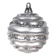 Vickerman 6" Glitter Accents Wave Ball Christmas Ornament in Candy Stripe Silver