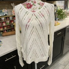 Ann Taylor Loft Crochet Pullover Sweater White Women s Small Beach Open Knit