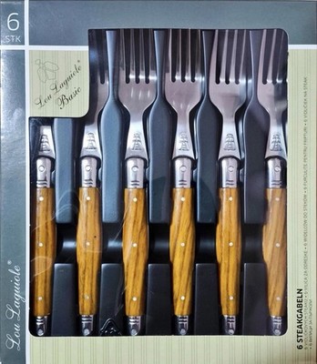 NEU 6er Steakgabel Set Holzgriff BBQ / Küche Gabeln