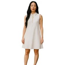 $79 Womens Summer Eyelet Mini Shift Dress White Sleeveless Sz Med Gold Zip Embro