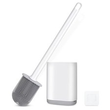 Silicone Toilet Brush and Holder, Wall Mounted No Rust Problem White