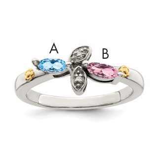 Silber Antik mit 14k 2 Steinen mit Diamant Mutterring Halbmontierung QMR45/2 - Bild 1 von 7