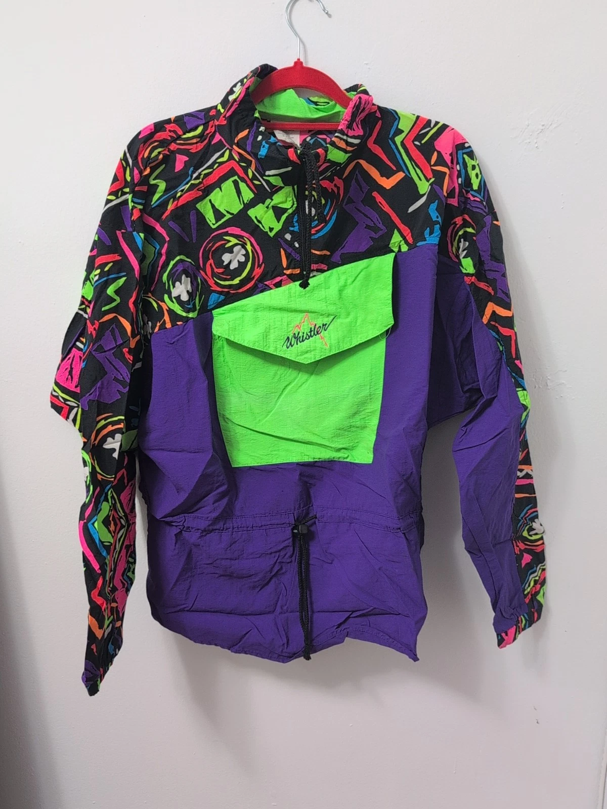 Vintage Retro Lightweight Windbreaker Jacket Whistler Canada Multicolor